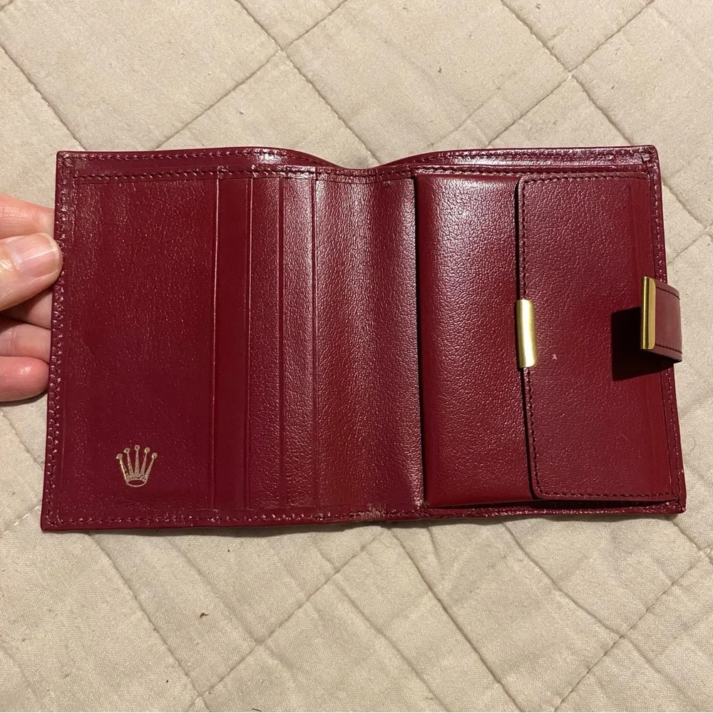 ROLEX watches vintage red leather bifold wallet snap close